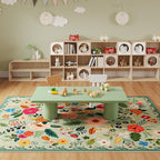 Living Room Rug 5x7 Rug Machine Washable Boho Area Rug Non Slip Floral Vintage Low Pile Large Rugs for Living Room, Bedroom, Farmhouse, Dining Room, Kids Playroom(Green)