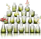 Glass Bud Vase Set of 20, Small Flower Vases, Glass Vases for Centerpieces, Vintage Home Table Decorations Bud Vases (20 Pcs, Green)