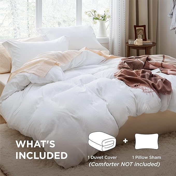 Bedsure Bright White Duvet Cover Twin/Twin XL Size - 2 Pieces Prewashed Cotton-Like Extra Soft Bedding Set, Includes 1 Twin Duvet Cover 68x90 Inches with Zipper Closure & 1 Pillow Sham, No Comforter