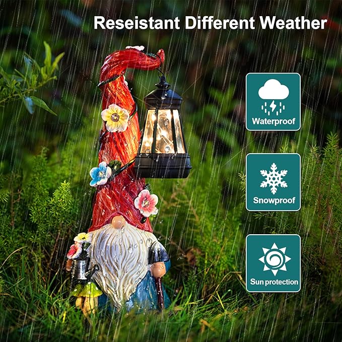 Solar Gnome Garden Statue Lights Gnome Figurine with Solar Lantern, Outdoor Garden Waterproof Ornaments Decorations for Yard Lawn Patio – Ideal Gift for Women Mom Grandma