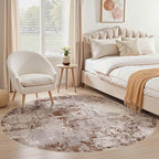 Tortania Washable 7' Round Area Rug for Living Room: Modern Abstract Neutral Large So' Thin Rugs - Non Slip Indoor Carpet for Bedroom Dining Room Office Nursery Home Floor Decoration - Brown