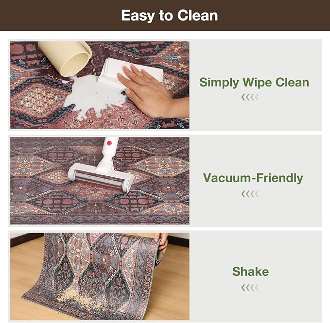 Floor Mat for Home 4×6ft, Easy Clean Plastic Rug-Like Pattern Area Mat for Living Room, Waterproof Vinyl Area Rug for Under Kitchen Table, No Slip Soft Vintage Rug for High Traffic Area (Brown)