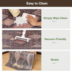 Floor Mat for Home 5×7ft, Easy Clean Plastic Rug-Like Pattern Area Mat for Living Room, Waterproof Vinyl Area Rug for Under Kitchen Table, No Slip Soft Vintage Rug for High Traffic Area (Brown)