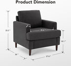 Mid-Century Accent Chair,Modern Linen Fabric Armchair for Living Room,Comfy Upholstered Reading Accent Chairs for Bedroom,Single Sofa Chair with Wood Legs (Dark Grey, 1 Pack)