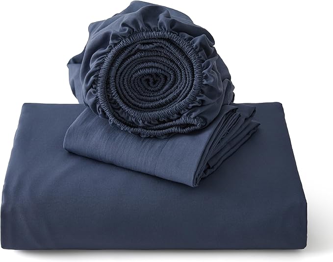 Bedsure Duvet Cover King Size with Fitted Sheet - 4 Pieces Prewashed Cotton-Like Extra Soft Bedding Set, Includes 1 Duvet Cover 104x90 Inches with Zipper Closure, 2 Pillow Shams, 1 Fitted Sheet, Navy