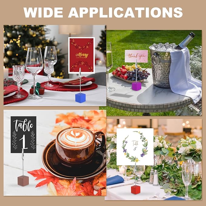 PATIKIL Place Card Holder, 20Pcs Memo Clip Holder Stand with Alligator Clasp Table Number Holders Wooden Base for Pictures Note Card Paper, Pink