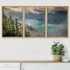 SIGNWIN 3 Piece Framed Canvas Wall Art Foggy Mountains Canvas Prints Home Artwork Decoration for Living Room,Bedroom - 24"x36"x3 Natural