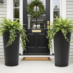 Worth Garden 2-Pack 28" H. Metal Planter with 2X Inside Pots - Hand-Hammered Texture Tall Narrow Tapered Plant Pots - Large Handcrafted Flower Pot for Indoor Outdoor, Deck, Patio, Front Porch (Black)