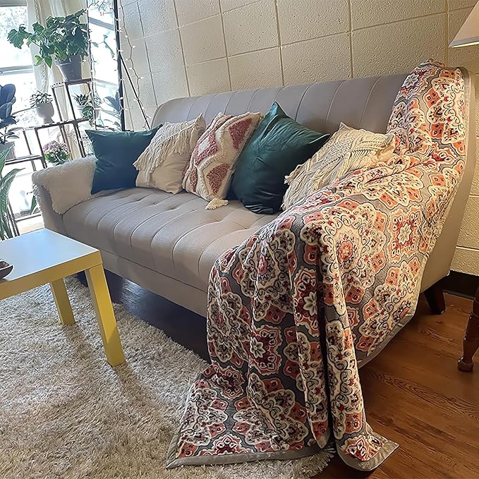 UKELER Floral Sherpa Bed Blanket King Size 90'' x 108'', Native American Cozy Warm Blanket for Bed/Couch/Sofa, Great Gift for Women's Day,Mother's Day,Father's Day,Thanksgiving,Christmas,Birthday