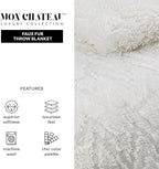 Mon Chateau Premium Reversible Queen Size Luxury Faux Fur Throw for Couch, Sofa, or Queen Size Bed - Plush Cozy Soft Blanket for Sleeping or Home Décor, 60" x 70" (Ivory Jacquard)