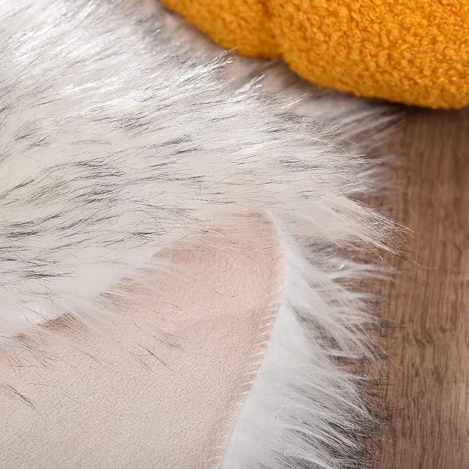 Goolela Fluffy Faux Fur Runner Rug 2x6 for Bedroom White with Grey Tips Faux Sheepskin Rug Bedside Dorm Washable Shaggy Plush Rectangle