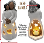Grandma-Granddaughter Hand-Painted Candle Holder Statue W/Flickering LED Candle | Unique Nana Present Ideas for Christmas, Gigi Grandmother Birthday Gift, Greeting Card Included (Dark)