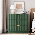 Green Fluted Dresser for Bedroom, 32 Inch Wide Nightstand with Large Drawer, 3 Drawer End Table for Bedroom, Living Rooms, Offices, and Entryways