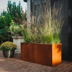 Corten Steel Corner Metal Planter Box Garden Steel Planter Pot for Patio Modern Farmhouse Rustic Design (L32 x W12 x D16, Rusted)