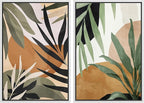 SIGNFORD Framed Canvas Print Wall Art Set Tropical Island Palm Leaf Geometric Collage Abstract Nature Illustrations Modern Art Decorative Minimalist Floral Botanical for Bedroom - 16"x24"x2 White