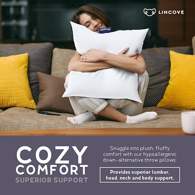 Lincove Euro Throw Pillow Insert Square 14"x14" Pillow – Made in Canada, 100% Cotton Shell, Down Alternative Filling, Vegan-Friendly, Hypoallergenic - Decorative Couch Pillows, 1 Pack