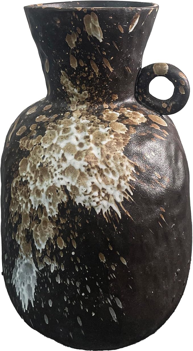 Rustic Pottery Ceramic Vase - Vintage Farmhouse Style Decor, White Grid Ceramic Vases for Home Decor, Modern Farmhouse Decor (Black white)