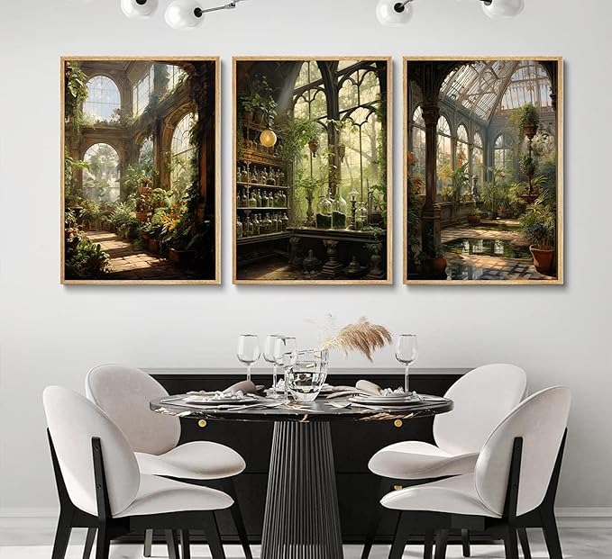 3pcs William Morris Green Plants Canvas Wall Art Medieval Castle Posters Prints Gothictalian Landscape Painting Pictures Paintings Wall Decor for Living Room Bathroom Bedroom Decoration Unframed