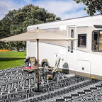 GAOMON Outdoor Plastic Straw Rug, 10'x14' Reversible Sage Green Patio Mat, Flower Modern Design for RV, Backyard, Deck, Camping, Picnic, Black/White(Bohemia)