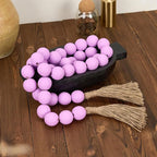 OMISHE 76" Long Large Wood Bead Garland with 1.6" Diameter Wooden Beads and Tassels, Rustic Farmhouse Country Wood Beads Garland for Home Tiered Tray Decor, Decorative Beads with Tassels Purple