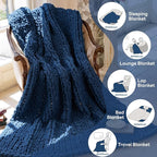 Chunky Knit Blanket - Luxury Soft Cozy 40 * 50 Throw Blanket,100% Woven Blanket Rope Knot Throw Blanket for Couch, Sofa, Home Decor, Gift - Machine Washable（Deep Blue）