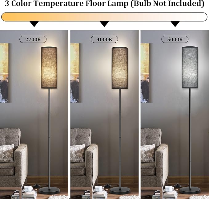 PARTPHONER Floor Lamp for Living Room, Modern Standing Lamps with Lampshade, Minimalist Tall Lamp with Foot Switch for Living Room, Bedroom, Kids Room, Office(Bulb Not Included)