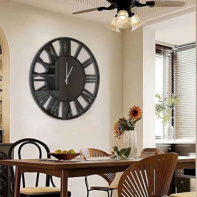 39.3" Oversize Wall Clock - Modern Black Glass Large Wall Clock with Roman Numerals, Decorative Wall Clocks for Living Room, Bedroom, Office - Easy to Hang, Silent Non-Ticking