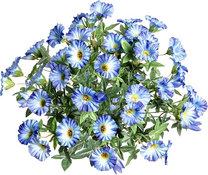 UV Resistant Artificial Petunias Fake Flowers Artificial Flowers for Outdoors Silk Flowers Fake Hanging Basket Plants Suitable for Outdoor Porch Decoration Patio Decoration,13.3In,Blue, 4PCS