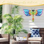 Solar Dragonfly Wall Art, 12-Inch Metal Garden Decor, Color Changing LED Lights, Multicolor