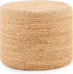 Handwoven Water Hyacinth Ottoman Pouf, Round Outdoor Footstool with Sturdy Frame, No Assembly Needed, Boho Accent Stool for Indoor & Outdoor Use – Patio, Balcony, Living Room (Natural)