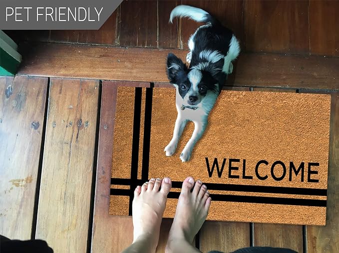 PLUS Haven 17.5x30 Door Mat with Heavy-Duty Backing - Coco Coir Doormat for Outdoor or Indoor Uses - Non-Slip Welcome Mats for Entryway or Porch - Easy to Clean Front Door Mat - Natural Brown