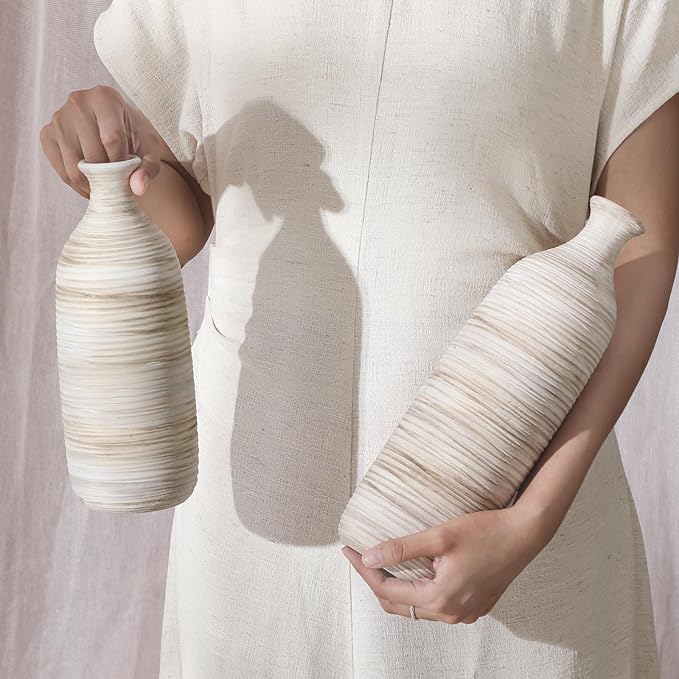 ALMA White Ceramic Vase 10 inch Tall, Narrow Boho Vases for Eucalyptus Leaf Branch, Small Pampas Grass Vase for Minimalist Home Decor, Coastal, Modern Bohemian Style Decor