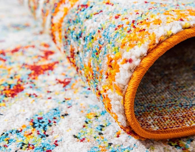 Unique Loom Rosso Collection Vintage, Traditional, Bohemian, Geometric, Distressed, Southwestern Area Rug, 8' 0" x 8' 0", Beige/Orange