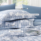 Queen Comforter Set -7 Pieces Blue Floral Comforter Set for All Seasons, Bed in a Bag Queen with Botanical Flowers Comforter, Sheets, Pillowcases & Shams