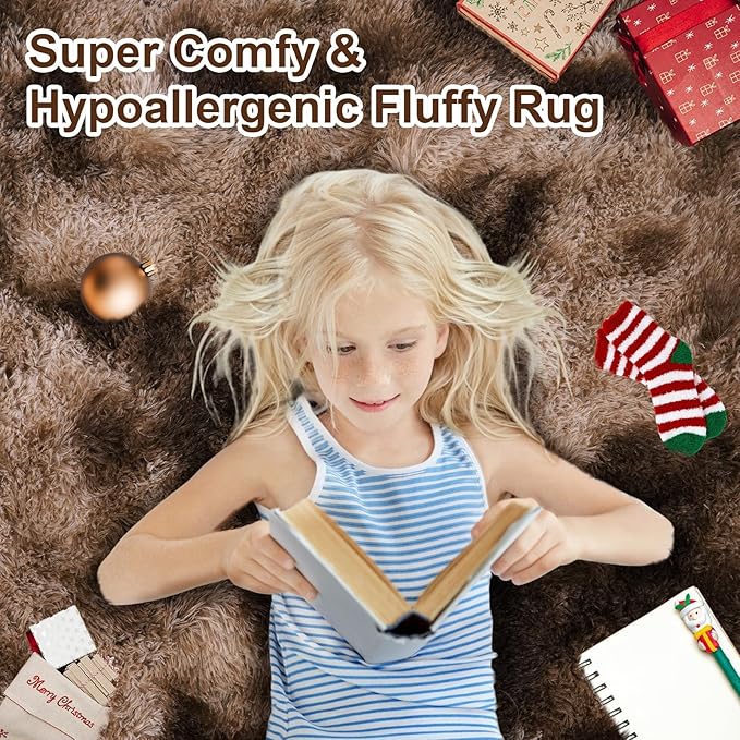 Soft Plush Shag Rug 5x7, Ultra Fluffy Rug for Living Room Bedroom, Non-Slip Fuzzy Large Area Rug for Living Room, Carpet for Girl Boy Kids, Modern Indoor Home Decor Aesthetic, Tie-Dyed Coffee