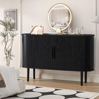 53''Sideboard Buffer Cabinet with Fluted Slide Doors, Modern Credenza Storage Cabinet, Tambour Bar Console Table for Living Dining Room Kitchen Hallway Entryway, Black