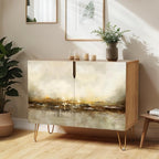 SIGNWIN Sideboard Buffet Cabinet, Kitchen Storage Cabinet with 2 Doors, Brown & Gray Grunge Paint, Cupboard Console Table for Dining Room - 35" L x 18" W x 29" H