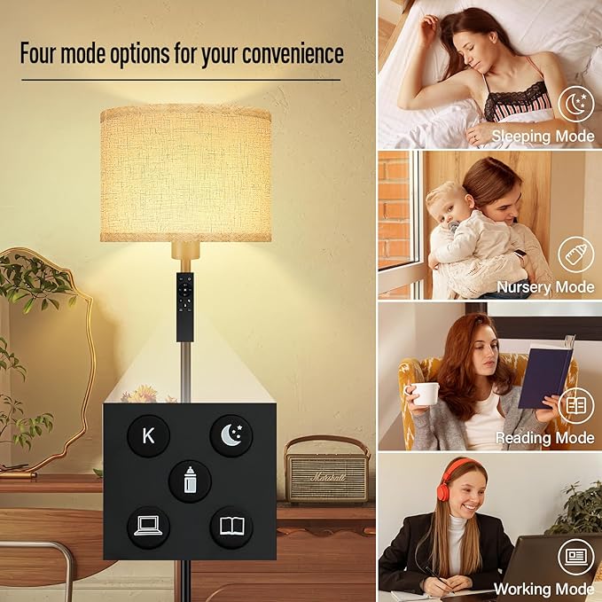 Floor Lamps for Living Room, Stepless Dimmable Floor Lamp with Remote, 2700K-6500K Colors Temperature & Brightness Adjustable,10W/1200LM Bright LED Floor Lamp, Modern Standing Lamp for Bedroom/Office