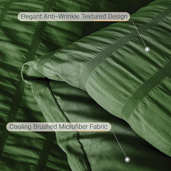 MUXHOMO 7 Pieces King Comforter Set, Seersucker Bed in a Bag King Size, All Season Luxury Bedding Set with Comforter, Flat Sheet, Fitted Sheet, Pillowcases & Shams, Dark Green