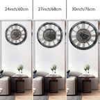 DORBOKER 24" Large Wall Clock with Moving Gears,Oversize Vintage Industrial Rustic Farmhouse Clocks for Living Room Decor Office Home,Solid Wood HD Tempered Glass Cover,Carbon Grey