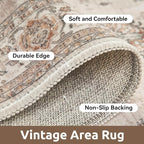 AMOAMI-Vintage Area Rug 4x6 Brown Rugs for Living Room-Soft Living Room Rug Non Slip Rugs for Bedroom Carpet Machine Washable Rug for Dining Room Bedside Office Room Decor