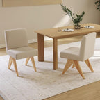Mid Century Modern Farmhouse Dining Chairs Set of 2, Upholstered Armless Kitchen Chairs with Back and Wooden Legs, Linen Beige