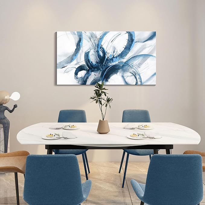 AJAZIKO Blue Wall Art Abstract Wall Decor Pictures for Living Room Wall Decoration Print Pictures Canvas Framed Artwork Minimalist Paintings for Office Above Bed Wall Decor 20×40in