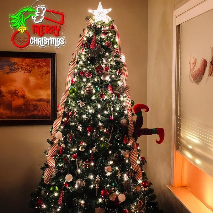 WLHOPE Merry Christmas Neon Sign Neon Signs For Wall Decor The Grinch Christmas Decor Grinch Lights Led Lights For Bar Party Room Shop Bedroom Gifts USB Powered 12.6x16.14in
