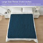 Bigacogo Chunky Knit Throw Blanket for Couch, 51x63 inches, 100% Hand Knitted with Thick Jumbo Chenille Yarn, Cozy Soft Large Rope Knot Cable Crochet Blankets for Sofa Bed Living Room, Deep Sea Blue