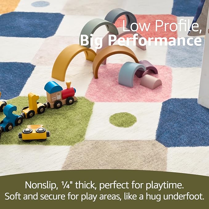 jinchan Area Rug 4x6 Kids Washable Indoor Floor Cover Non-Slip Modern Soft Rug Elementary School Classroom Colorful Diamond Carpet for Nursery Playroom Daycare Bedroom Living Room Circus on Cream