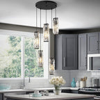 LMQNINE Pendant Light, Black Modern Pendant Light Fixtures, Mini Crystal Chandeliers, Adjustable 5-Light Pendant Lighting for Kitchen Island Dinning Room Bedroom (Black 5-Light)