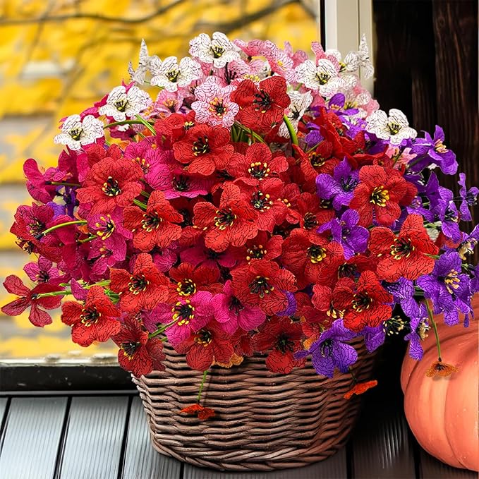 20 Bundles Artificial Flowers for Outdoors,Fake Silk Flowers with Plastic Plants for Outside,Faux mums Realistic Flowers for Window Box Yard Front Porch Balcoy Dector (Mixed Color)