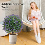 Artificial Lavender Topiany Ball Trees Set of 2,17” Resistant Fake Evergreen Shrubs with Ground SpilRealistic Outdoor Indoor Plants for Garden Porch Maintenance-Free Potted