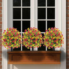 22.8" Set of 2 Fall Artificial Boxwood Topiary Ball with Spikes,UV Resistant Fake Outdoor shrubs with Violet Flowers, Realistic Faux Plants Bushes for Garden Front Porch Yard Patio Decor(Yellow+Red)